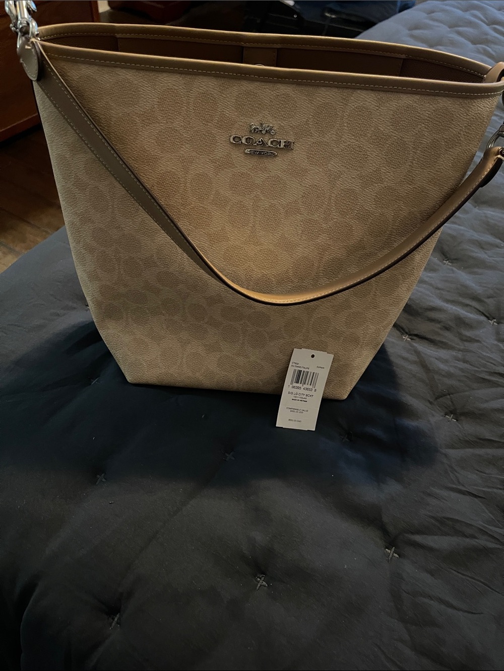 Coach Tan Signature Canvas Bucket Tote